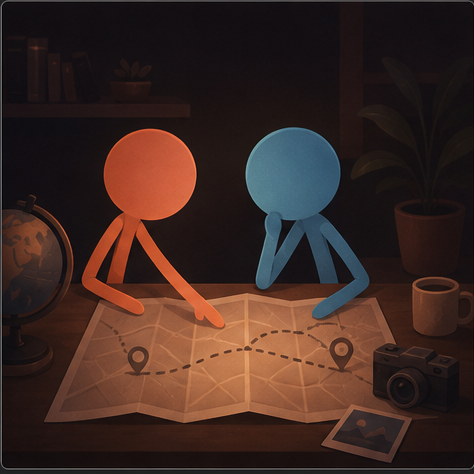 A couple looking at a map on their walk
