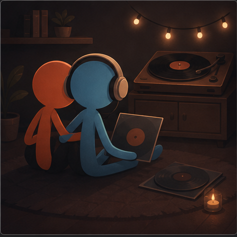 A couple listening to music together